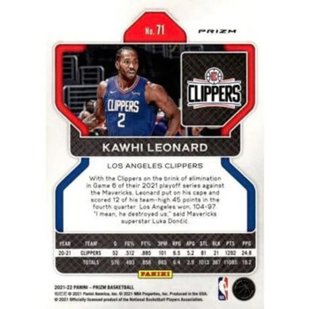 2021-22 Panini Silver Prizm Kawhi Leonard 71 Los Angeles Clippers